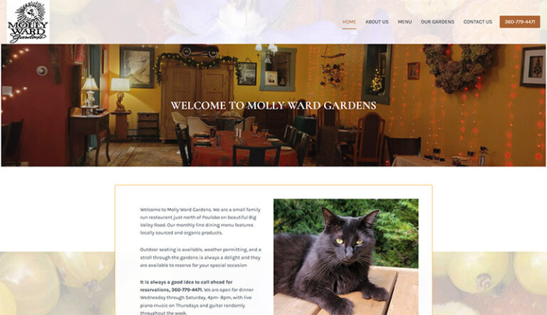Molly Ward Gardens Poulsbo screenshot of home page